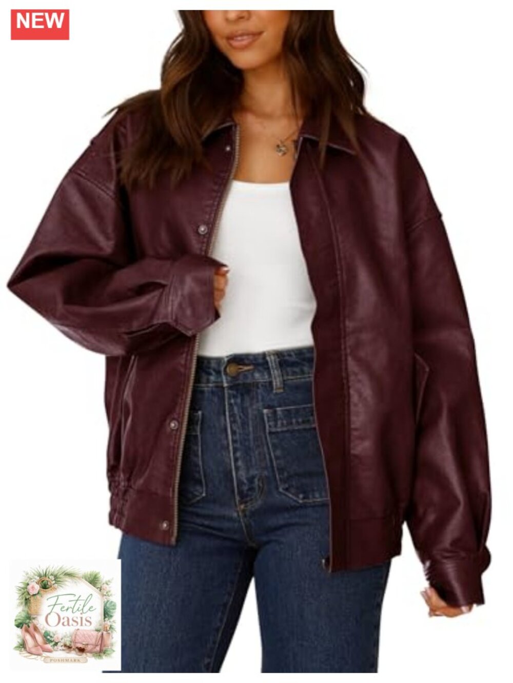 Women's Faux Leather Motorcycle Jacket Open Front Zip Up Coat